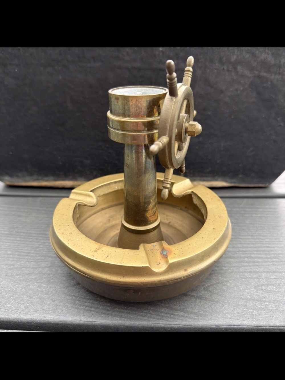Brass Ship Wheel Ashtray - Nautical Home Accent - Picture 6 of 11